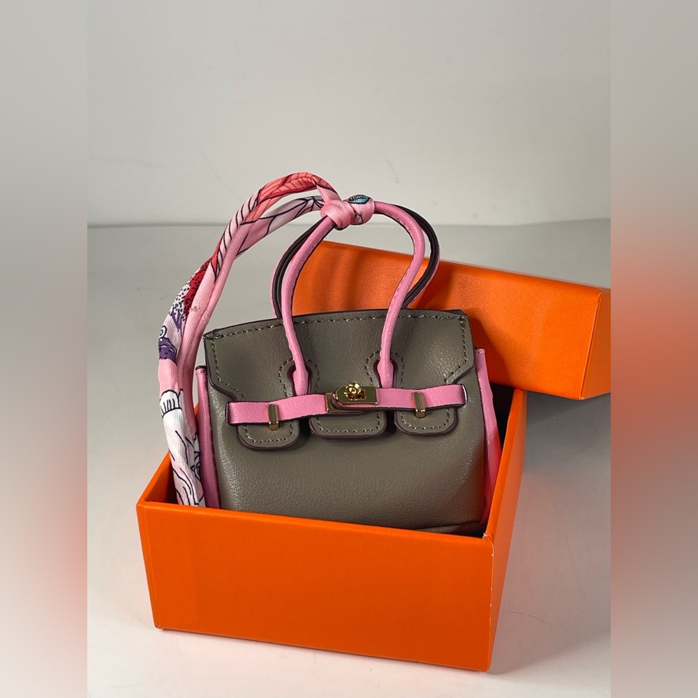 Pink and Gray Women's Handbag Bag Charm